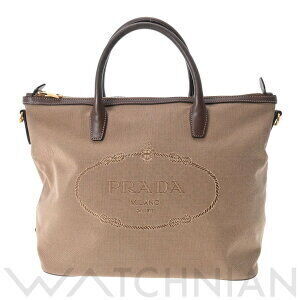 Prada handbag brown leather logo jacquard canvas
